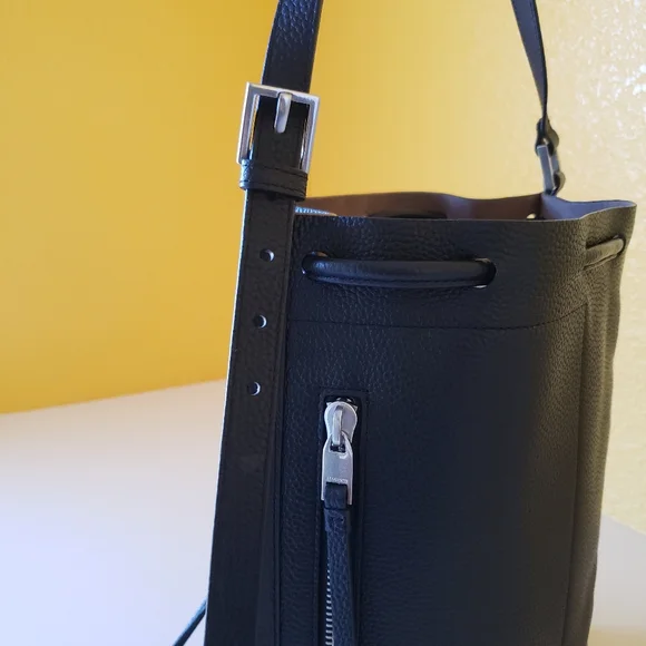 ALLSAINTS Alpha Pebble Leather Convertible Backpack/ Shoulder Bag Purse Black - Picture 10 of 16